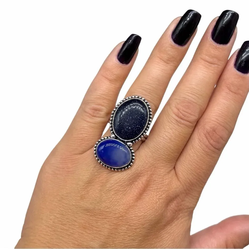 Blue Sandstone Botswana Agate Ring Size 9 925 Sterling Silver Overlay